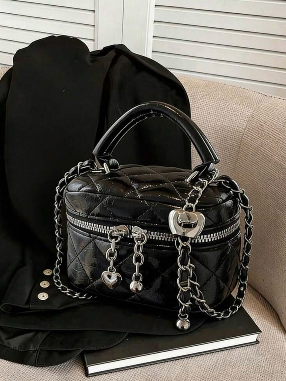 Quilted Chain Handle Top-Load Crossbody Bag
